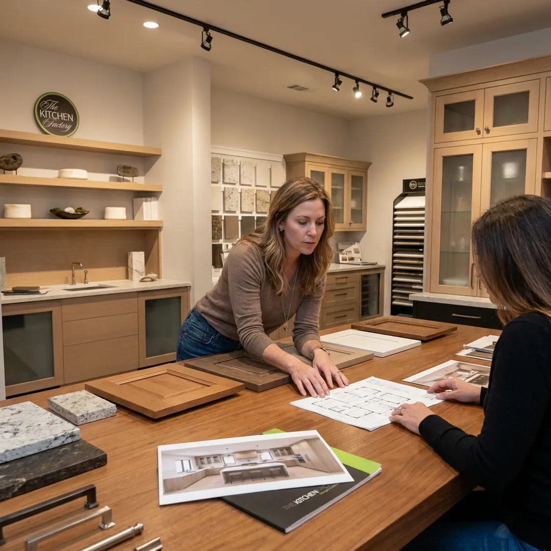 Kitchen designer reviewing remodeling plans