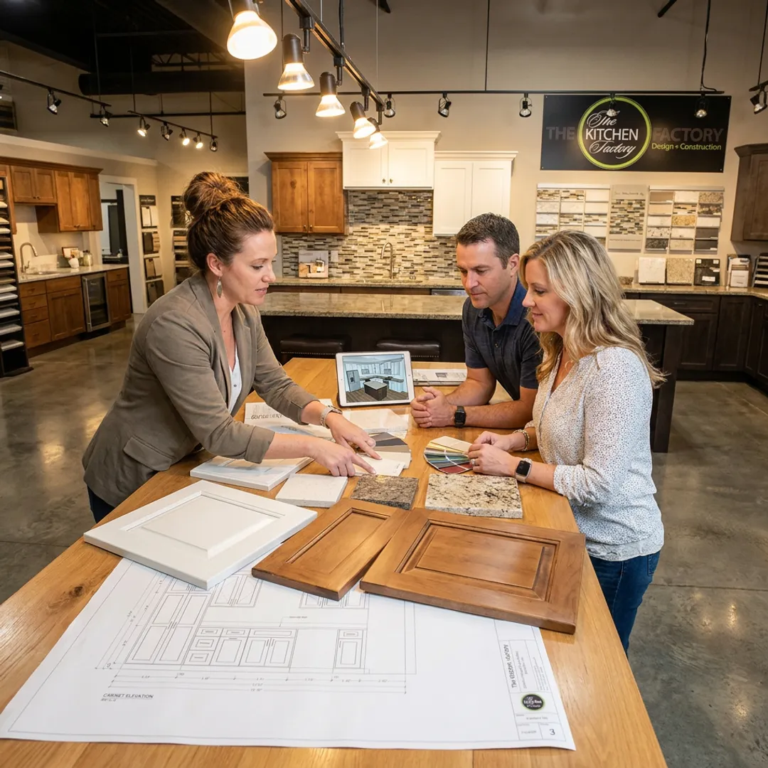 Designer reviewing custom kitchen plans