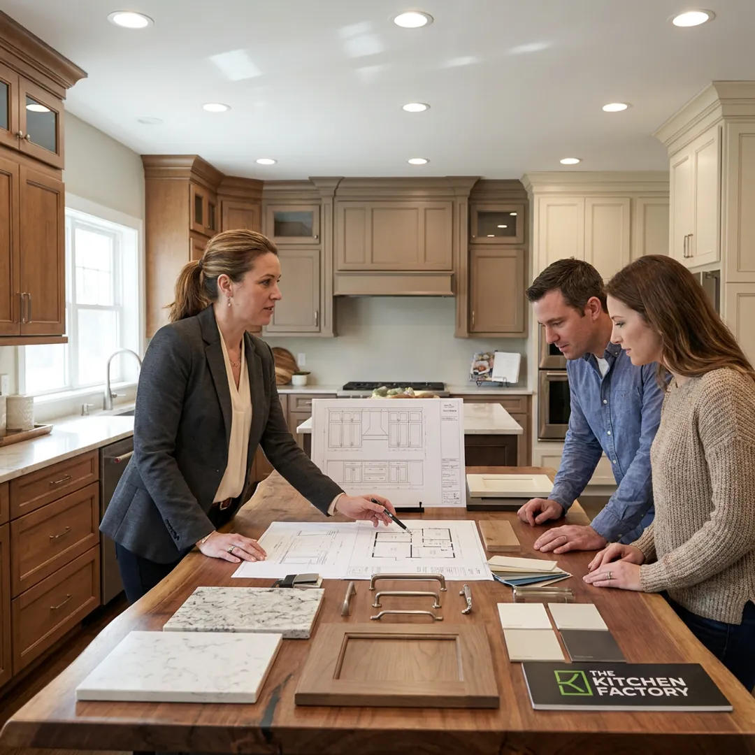 Designer reviewing remodeling plans and material samples