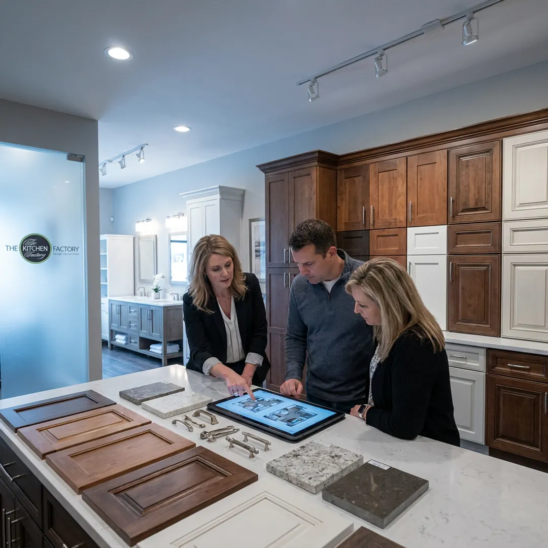 Designer reviewing kitchen and bath plans