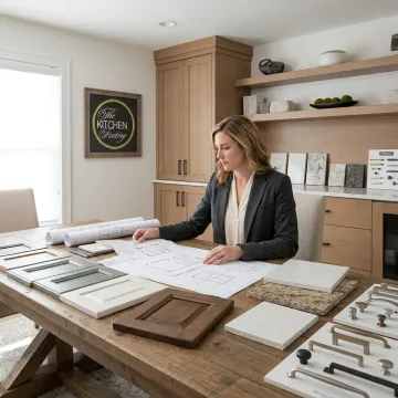 Designer reviewing kitchen remodeling plans