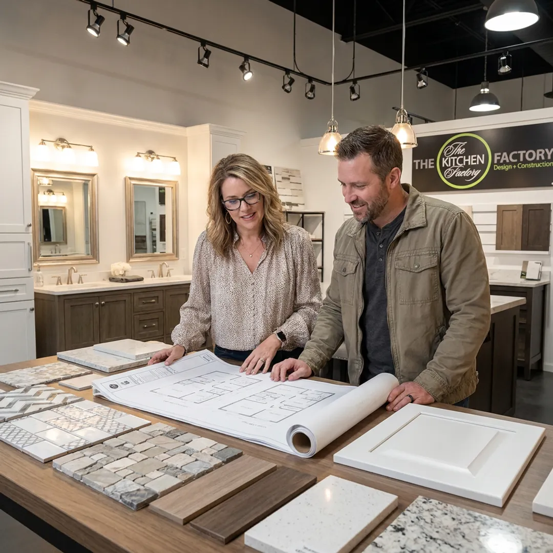 Designer reviewing bathroom remodel plans