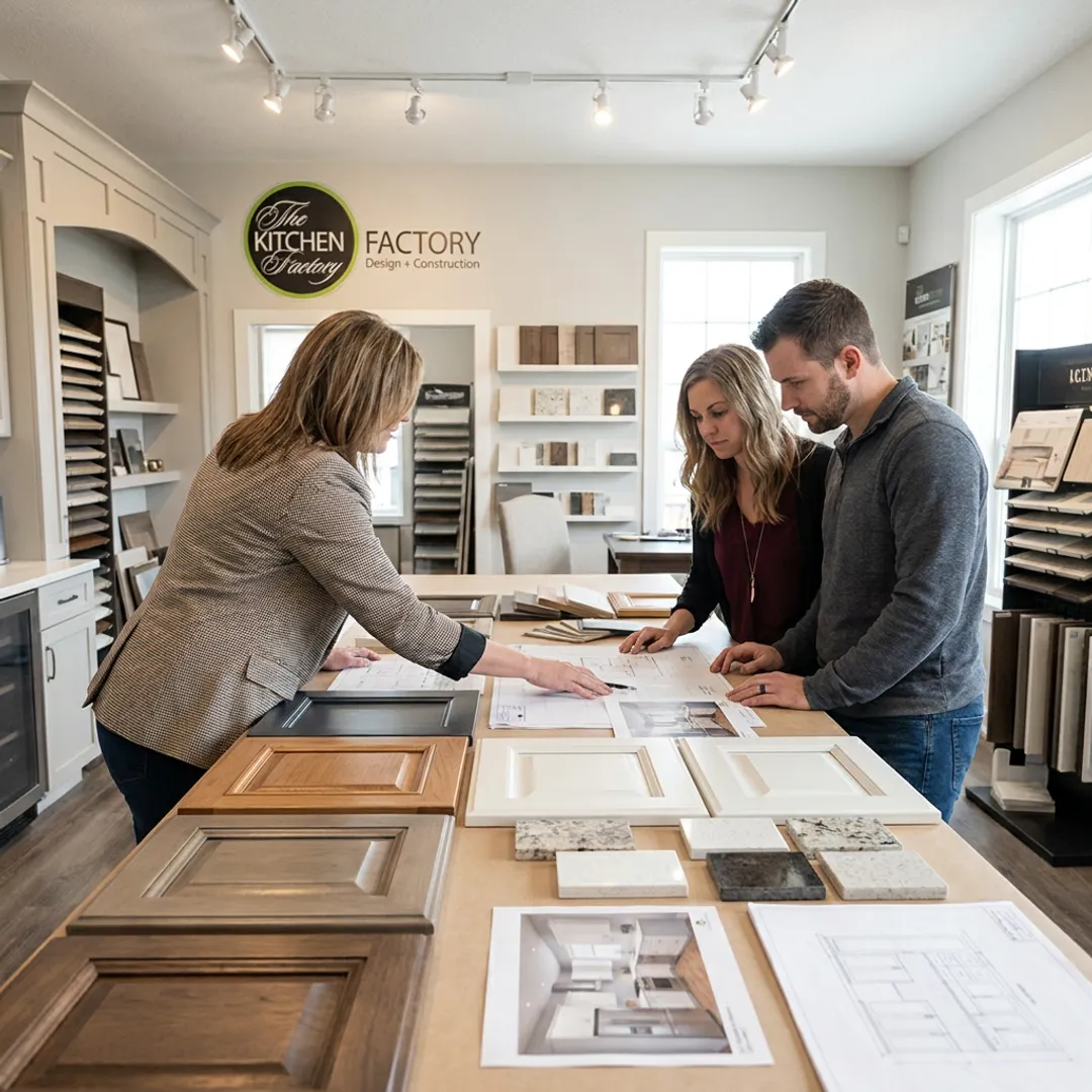 Designer reviewing remodeling plans with homeowner