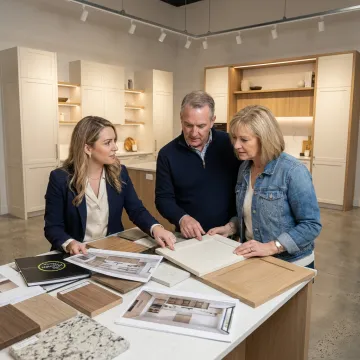 Kitchen design consultation in a luxury showroom