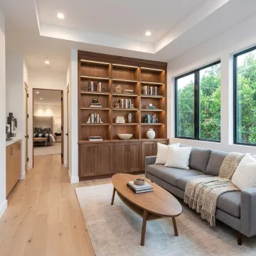Custom built-in bookcases and cabinetry in a Los Angeles home
