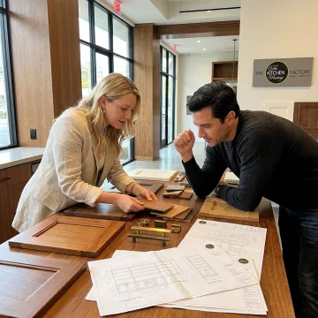 Designer reviewing custom cabinet plans