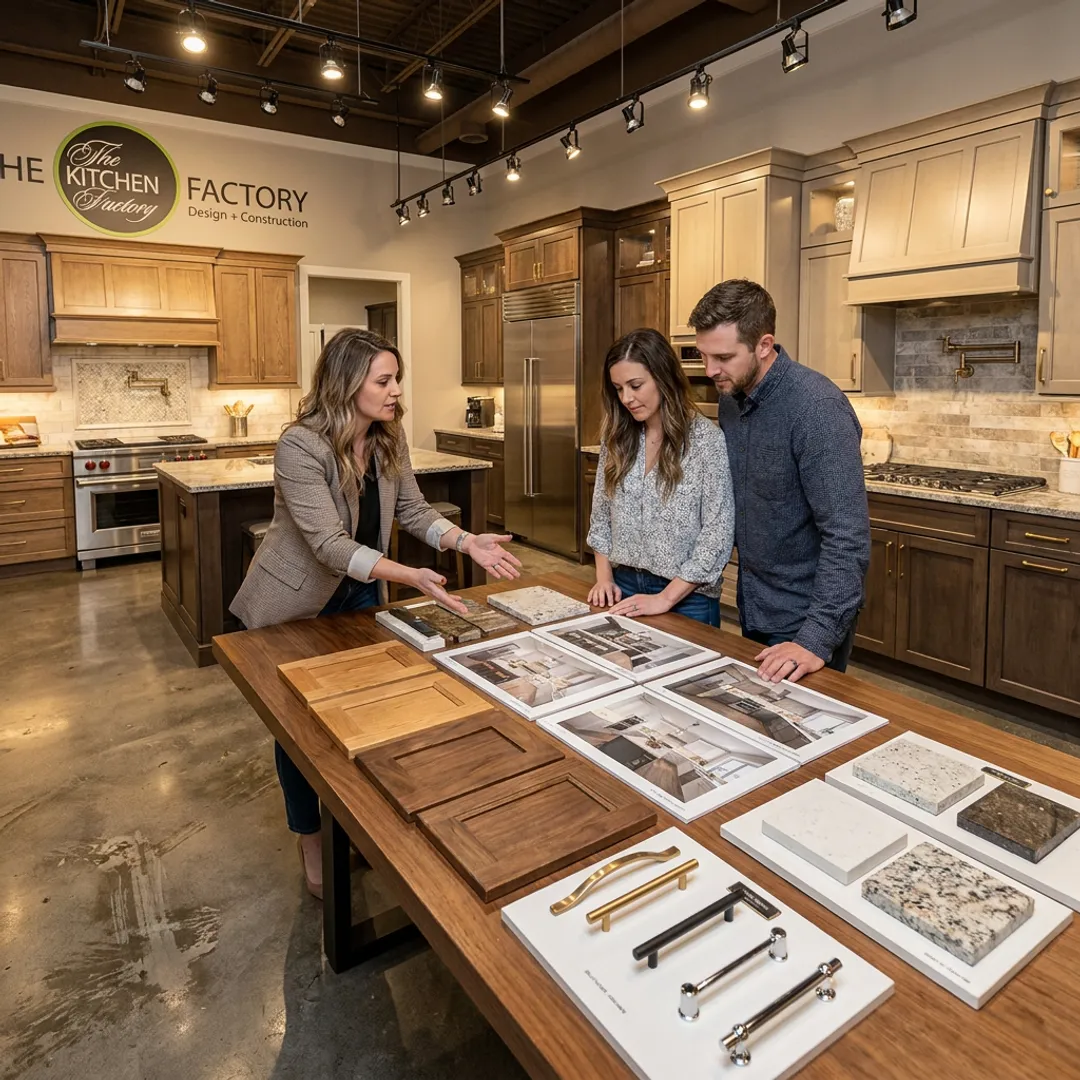 Designer reviewing luxury kitchen plans