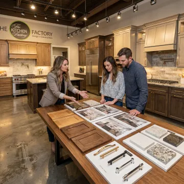 Designer reviewing luxury kitchen plans