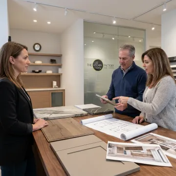Designer reviewing luxury kitchen plans