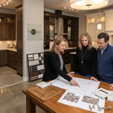 Designer reviewing custom cabinet plans