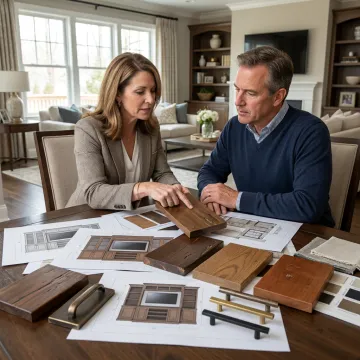 Designer reviewing plans for a custom entertainment center