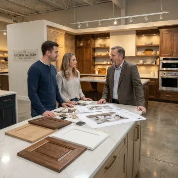 Designer reviewing custom kitchen cabinet plans
