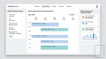 Dental practice management software dashboard displaying patient records and scheduling interface