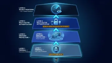 Four essential small business cybersecurity protection layers firewall endpoint MFA monitoring