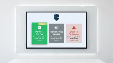 Three IT support pricing models comparison per-user flat fee tiered and break-fix