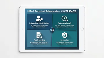 Four HIPAA technical safeguard requirements under 45 CFR 164.312 compliance overview