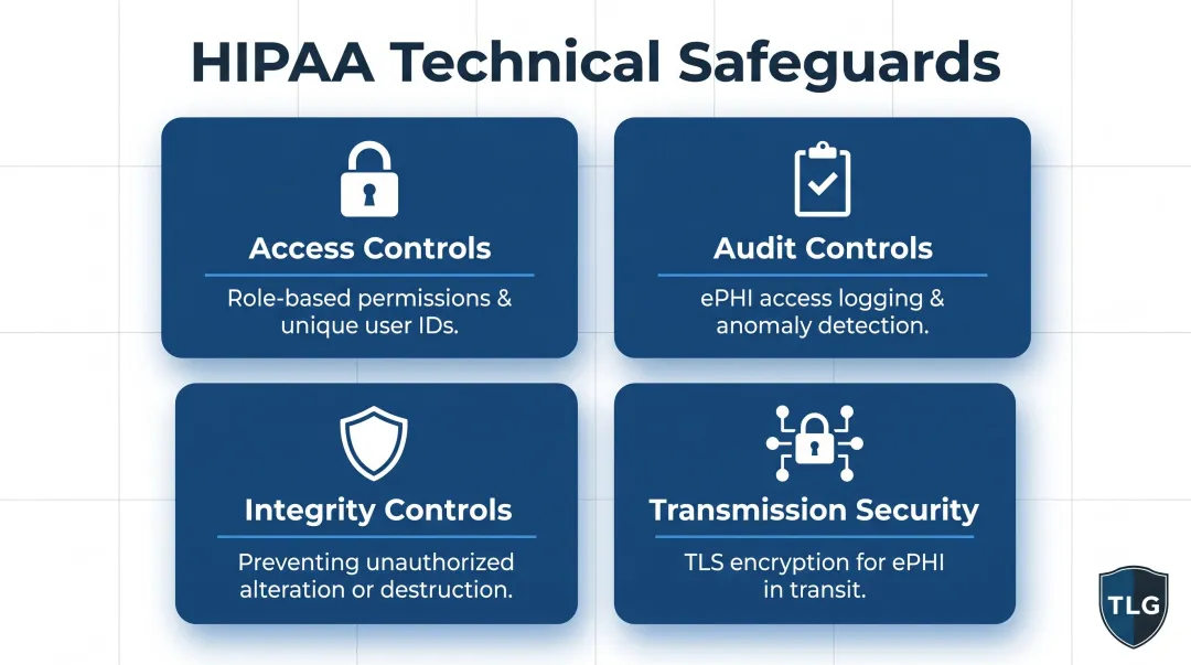 HIPAA Security Rule four technical safeguard categories access audit integrity transmission