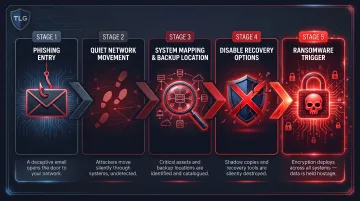 5-stage ransomware attack sequence targeting dental office systems