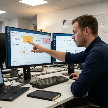 IT professional monitoring business network systems