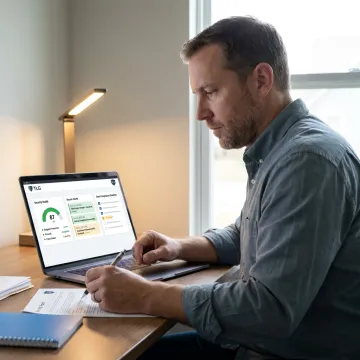 Small business owner reviewing cybersecurity funding options