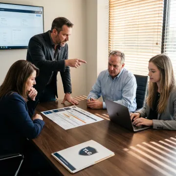 Consultant planning IT strategy for real estate office