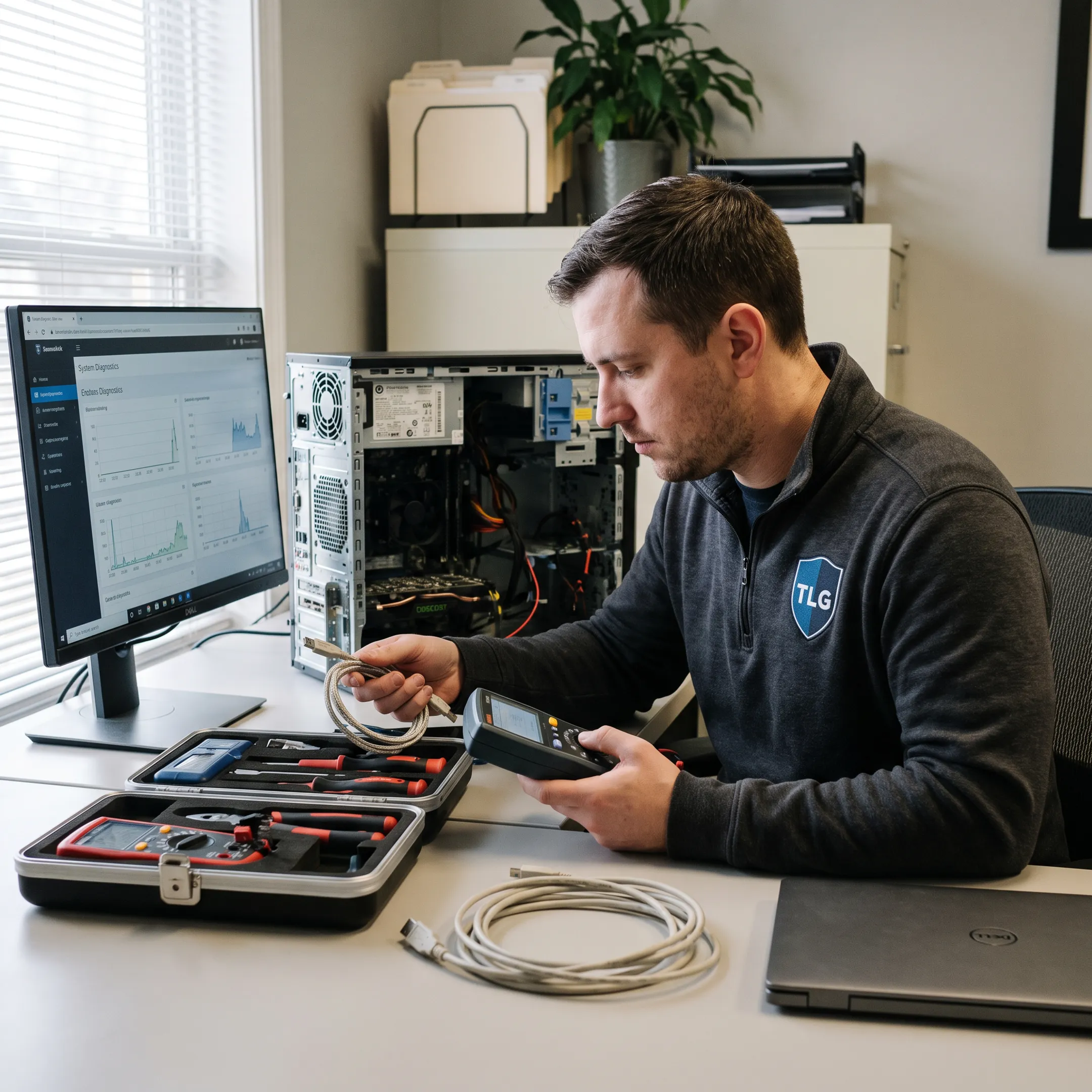 IT technician repairing a business computer
