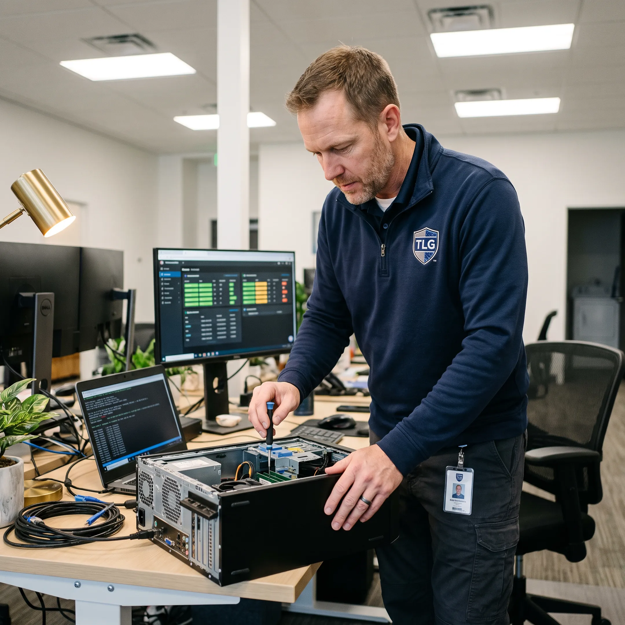 IT technician repairing a business computer