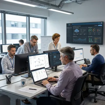 Cybersecurity compliance team reviewing secure business systems