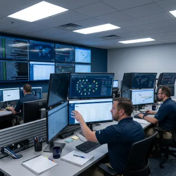 Cybersecurity team monitoring business systems