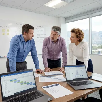 IT consultants reviewing a project roadmap