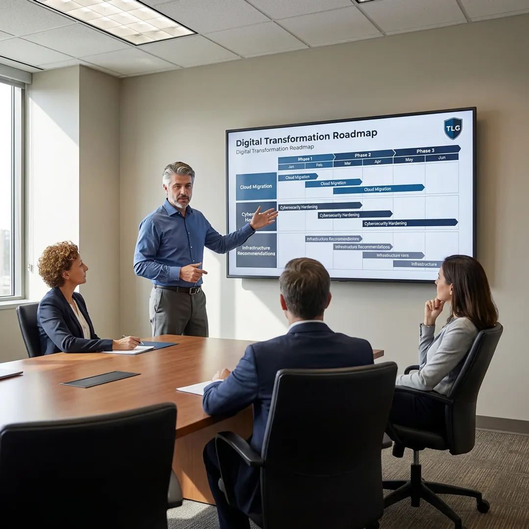 IT consultant presenting a technology modernization plan