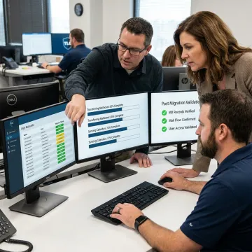 Team reviewing email migration steps