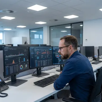 Cybersecurity consultant reviewing business network security