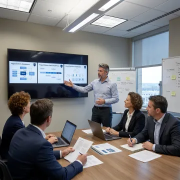 Consultant reviewing legacy system upgrade plan