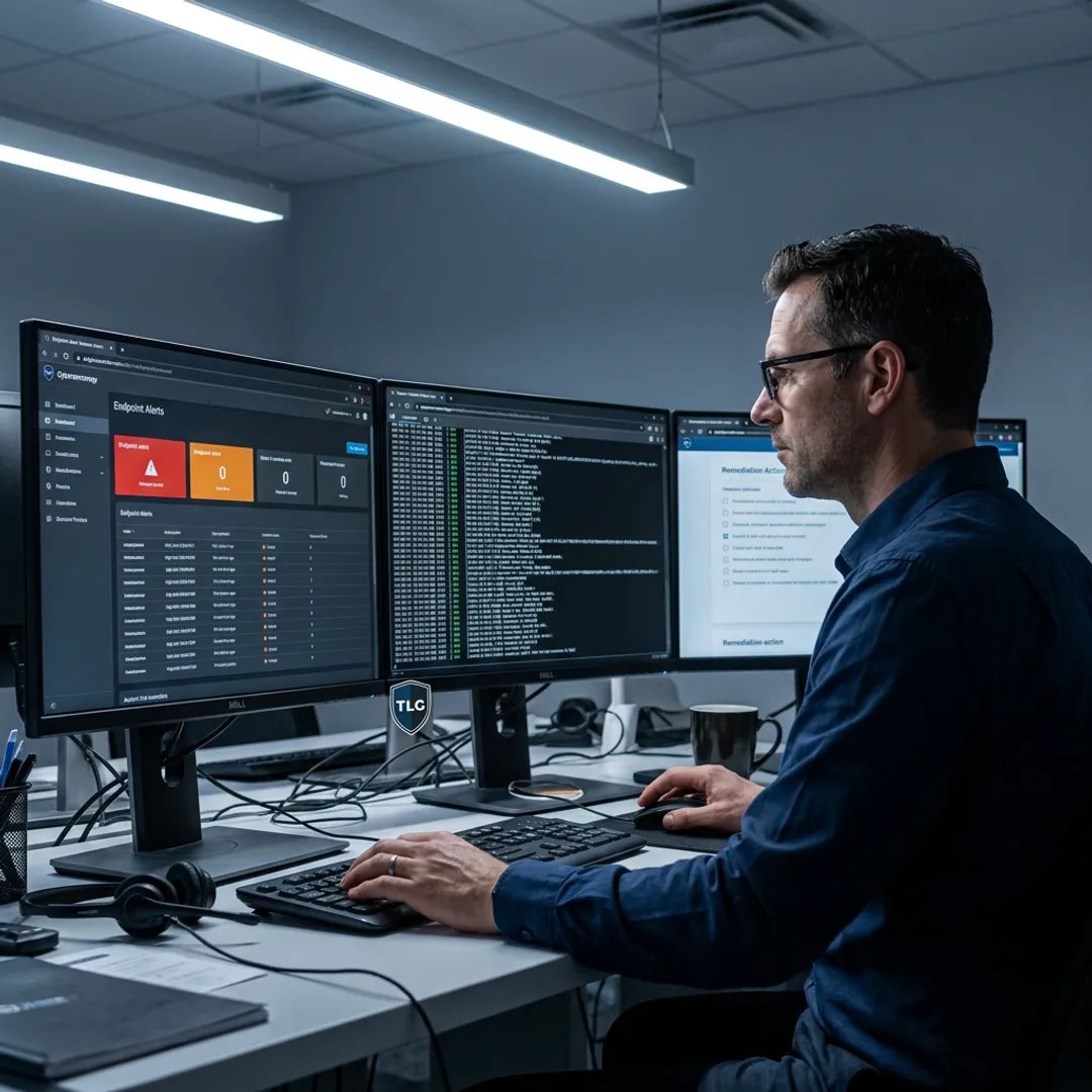 Security specialist analyzing incident response data