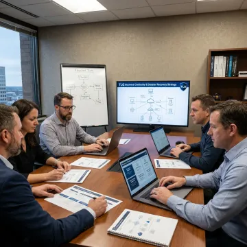 Business continuity planning session with IT specialists