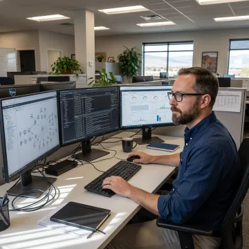 IT consultant reviewing business systems