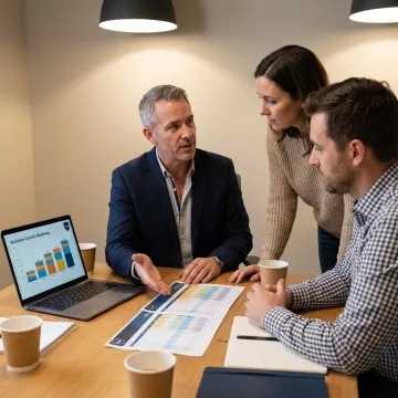 Business consultant meeting with small business owners