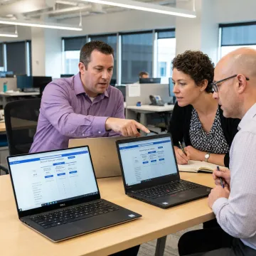 Small business team reviewing Microsoft Teams plans