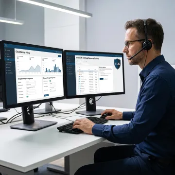 IT specialist managing secure cloud backup service