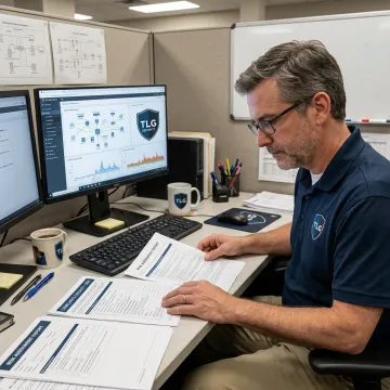 IT specialist assessing business security and compliance controls