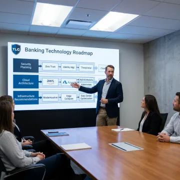 Consultant presenting banking IT roadmap