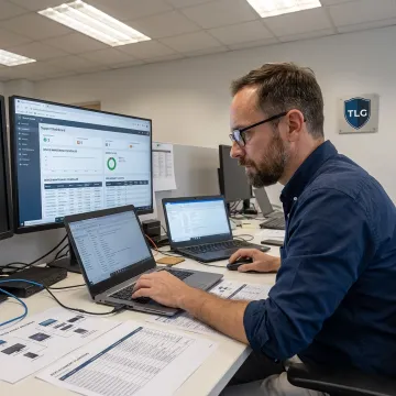 Technician reviewing business device lifecycle plan