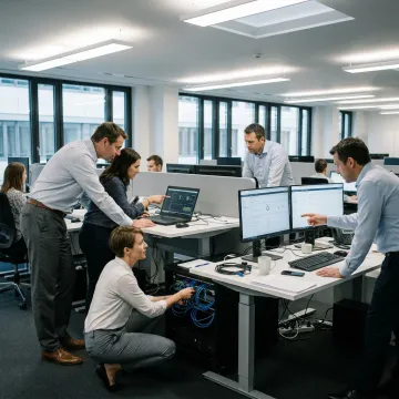 Business IT support team managing office devices