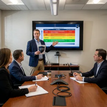Consultant reviewing cybersecurity assessment findings