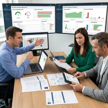 Cybersecurity team reviewing PCI compliance controls