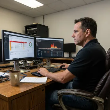 IT professional monitoring small business network security