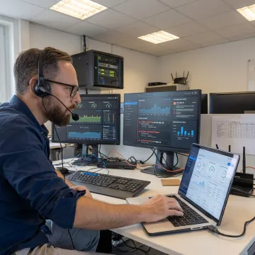 Technician managing business IT systems