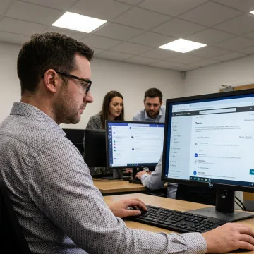 Consultant configuring Microsoft 365 for a business