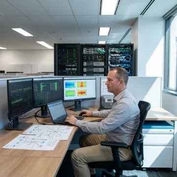 IT consultant reviewing business infrastructure systems